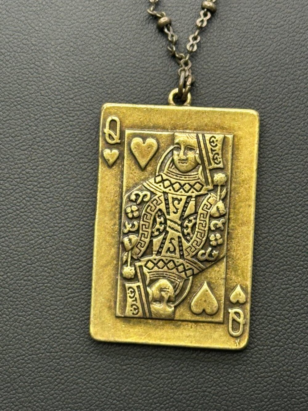 VTG Brass Reversible Queen of Hearts/Lovebirds Pendant Necklace - Picture 8 of 12